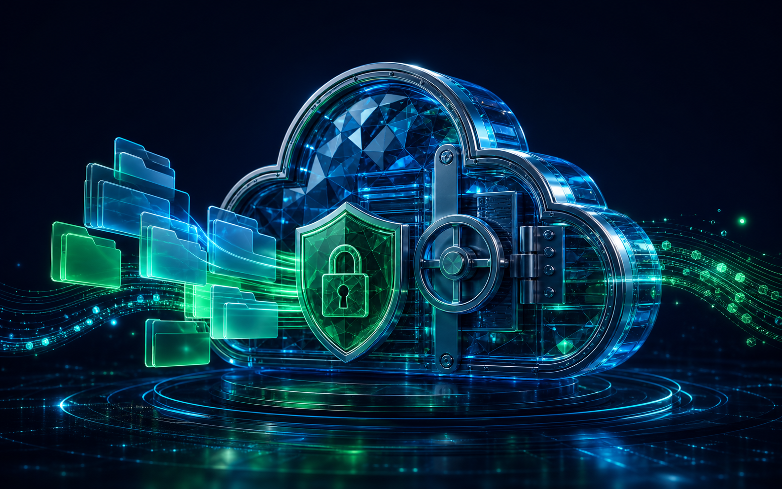 Nube corporativa 3D protegida con cifrado y permisos de archivos