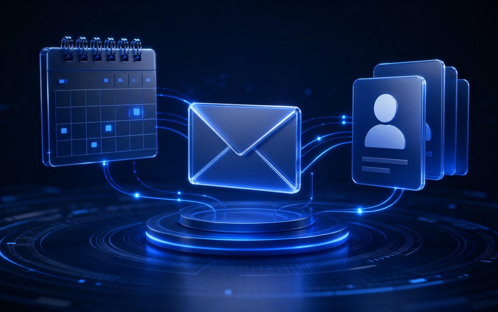 Representación 3D de correo, calendario y contactos empresariales conectados